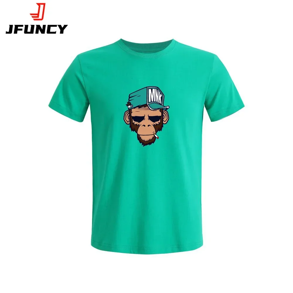 

100% Cotton Man Tops Men's Short Sleeve T-shirt Summer Tee Cartoon Monkey Graphic T Shirts Mens Tshirts Plus Size Men Clothing