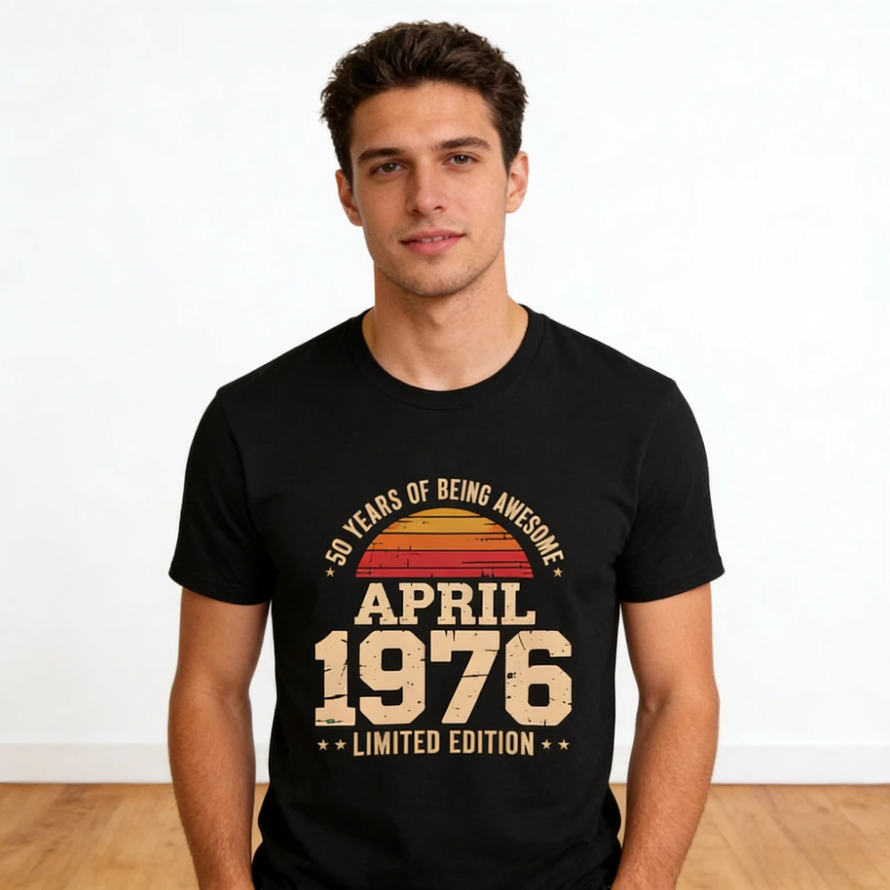 April 1976 Geburtstags-Shirt, Vintage-T-Shirt mit der Aufschrift „50 Years of Being Awesome“, limitierte Auflage, Retro-Geburtstagsgeschenk, T-Shirt für Herren, Unisex, Baumwoll-Top