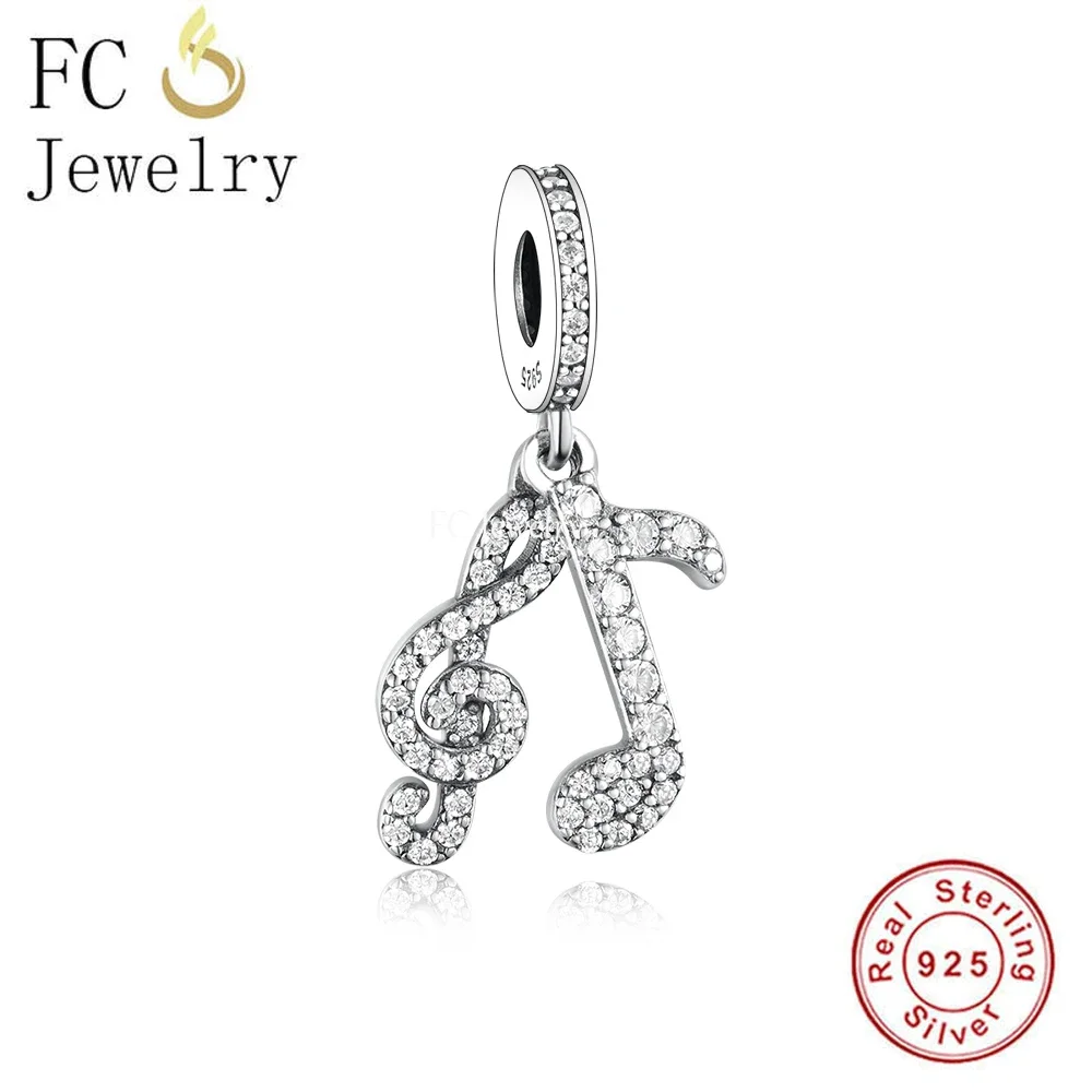 FC Jewelry Fit Original Pan Charm Bracelet 925 Sterling Silver Zircon Music Note Bead For Making Women Love Music Berloque