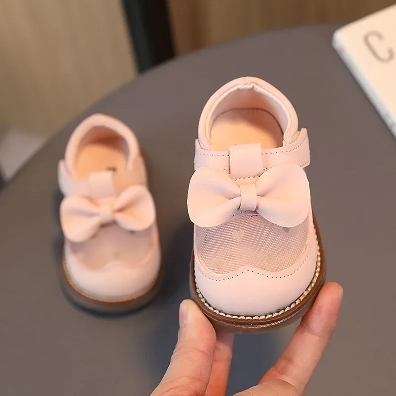 Baby Girls Leather Shoes Spring and Autumn Sweet Soft Bottom Bowknot Princess Kids Shoes Casual Mesh Baby First Walker Shoes