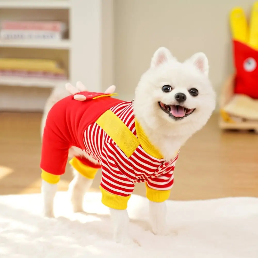 Mono Kawaii, ropa para mascotas, Sudadera con capucha a rayas, sudadera para gatos, patatas fritas, perro suave, monos de cuatro patas para Otoño/Invierno