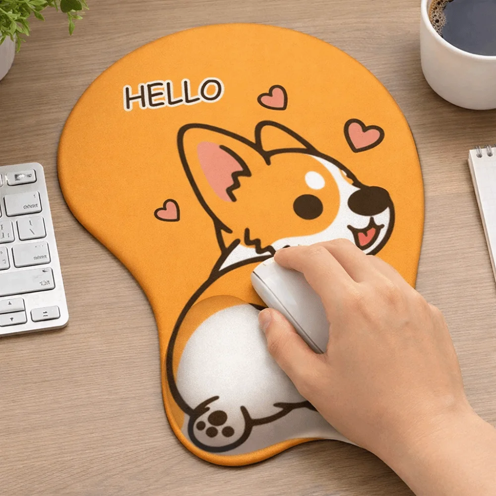Comfortable Palm Cute Corgi Mouse Pad Ergonomic Design Cute Animal Silicone Wrist Guard Non Slip Mouse Pad Dog Themed
