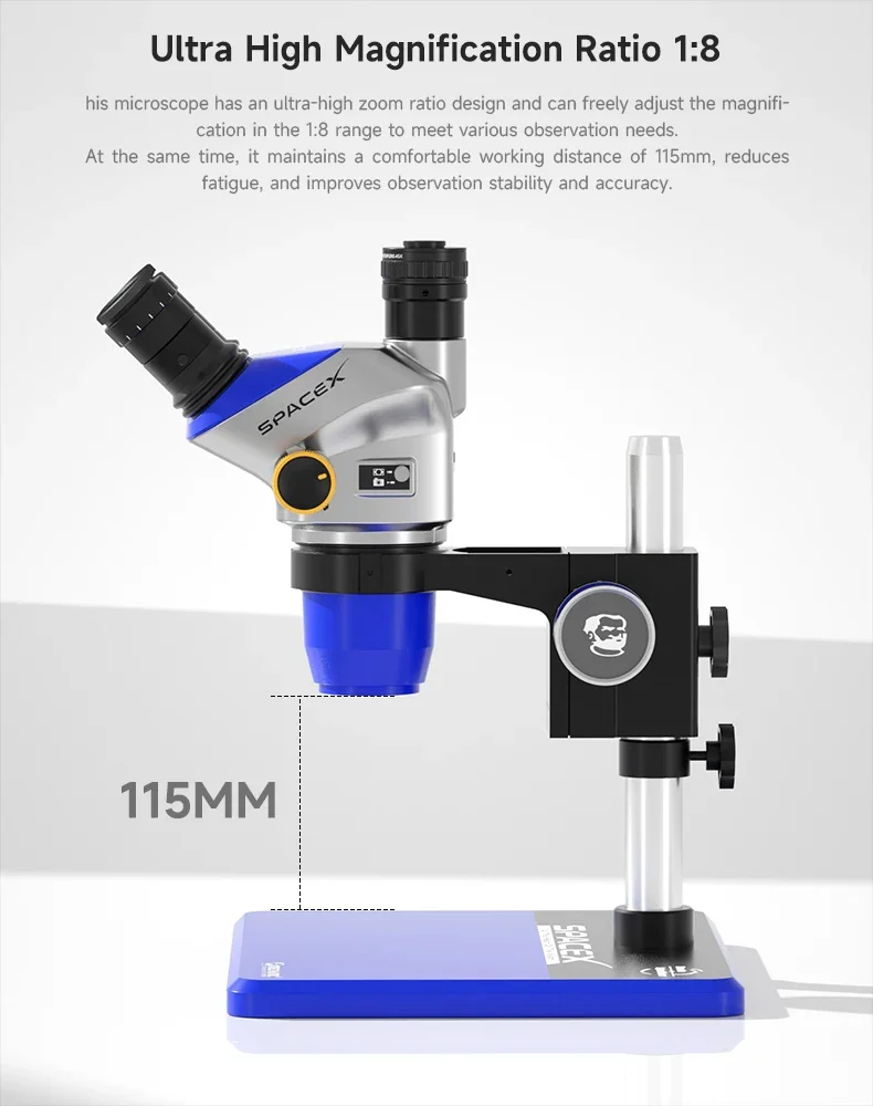 SpaceX-B11 Trinocular Stereo Microscope 6.5X-52X Continuous Variable Magnification New BGA Chip Repair Tool Motherboard Repair