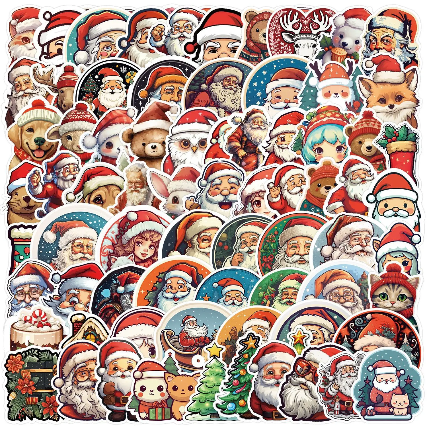 100Pcs/Bag Happy Santa Claus Stickers Door Window Glass Mobile Phone Decoration Waterproof Creative Children's Cartoon Stickers