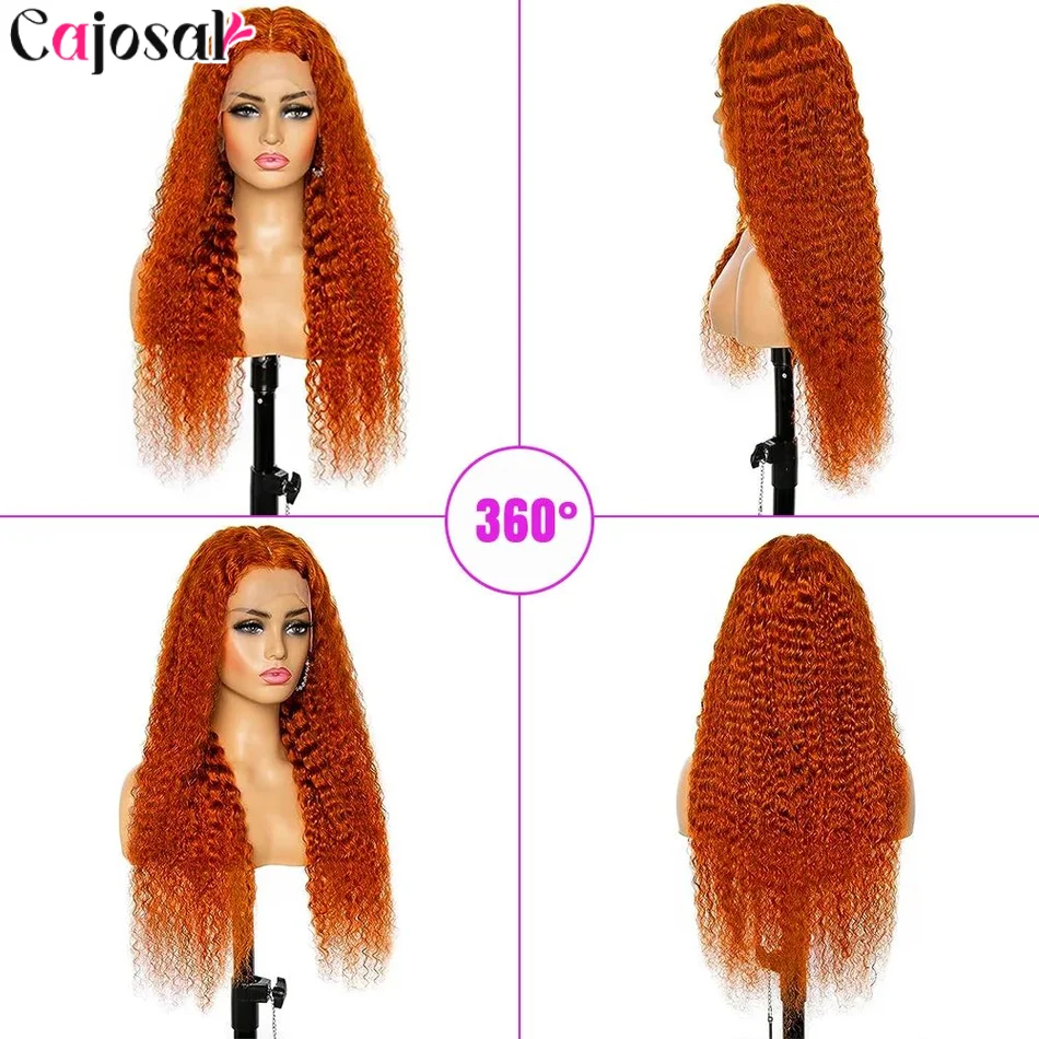 350 البرتقال الزنجبيل مجعد 13x6 HD الدانتيل الجبهة خصلات الشعر المستعار الإنسان موجة عميقة 13x4 شعر مستعار أمامي 200 الكثافة للنساء 30 32 بوصة #4
