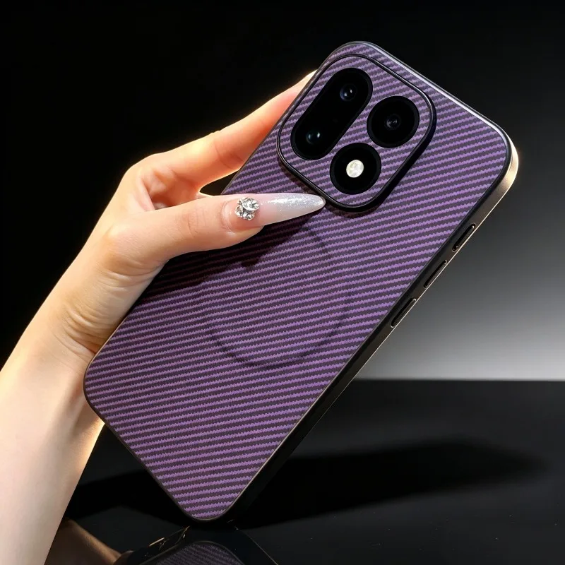 Magnetic Case for OnePlus 16 15T 15S 15R 15 Ace6 Ace 6T Stylish Carbon Fiber Texture Skin-Friendly PU Leather Cover Shockproof