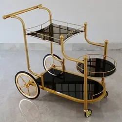 Luxury Metal Glass Tea Wine Food Catering Drinks Serving Trolley Cart for Bar Hotel Restaurant Wedding Party Bar Cart Trolley