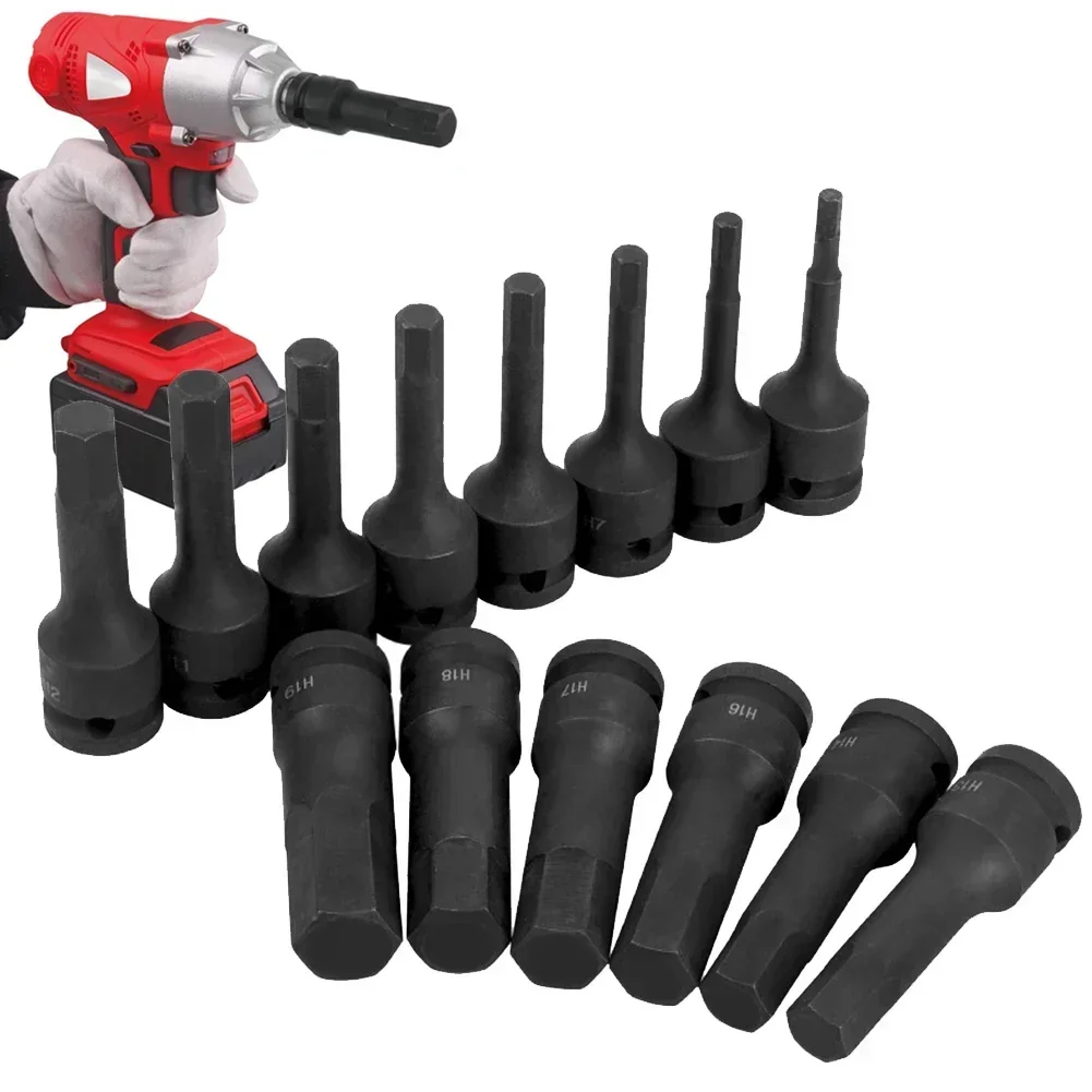 Metric 1/2 Inch Drive Impacts Socket Set Hex Bits Long Air Driver H4 H5 H6 H7 H8 H9 H10 H11 H12 H13 H14 H15 H16 H17 H18 H19