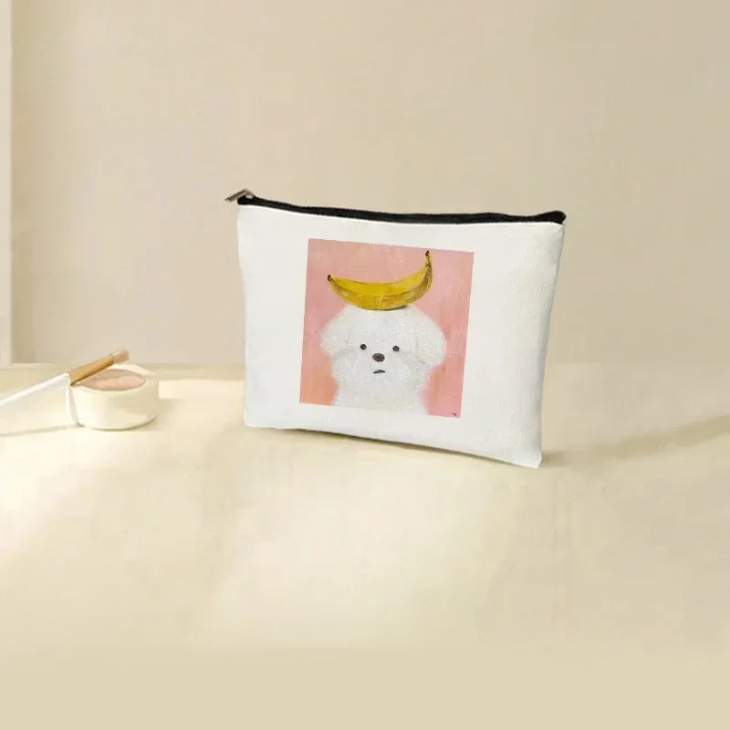 New Cute Puppy Print Cosmetic Bags Storage Pouch Lipstick Zipper Perfume Makeup -Bag Office Supplies Canvas Storage Pencil Case