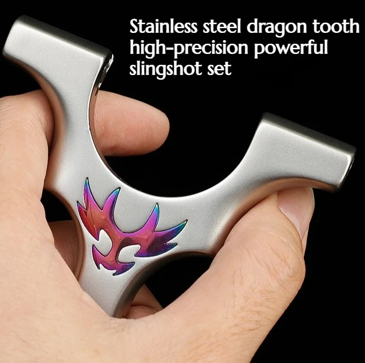 

NEW High-precision Stainless Steel Dragon Tooth Flat Leather Slingshot - Powerful Outdoor Hunting Equipment