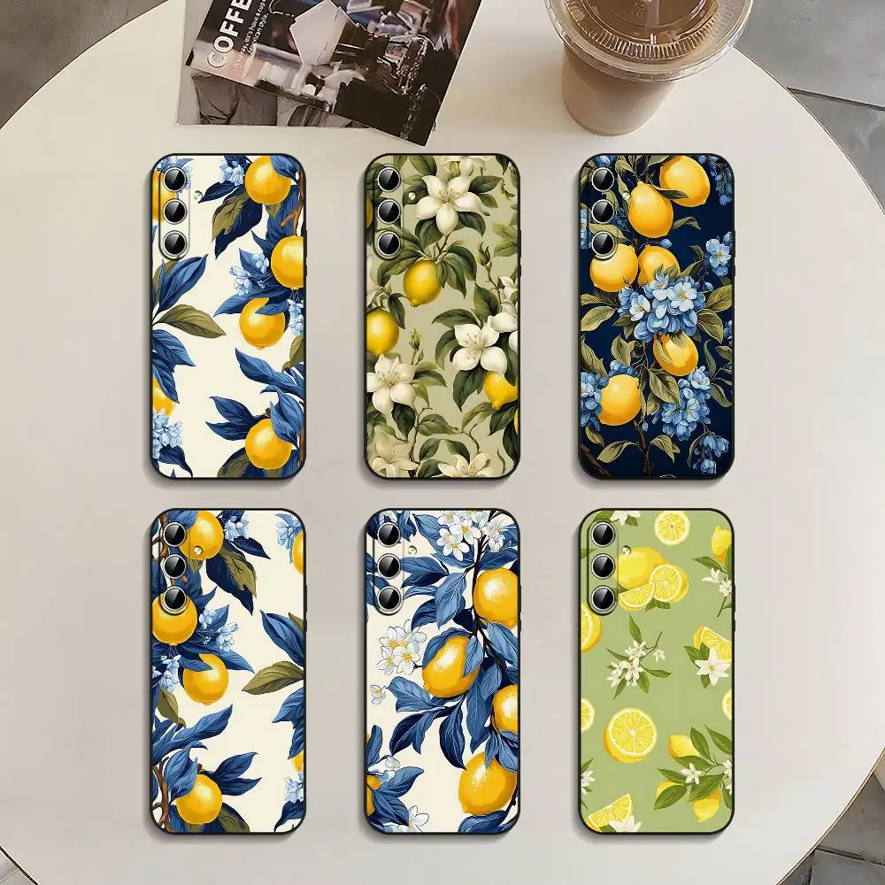 Fresh Lemon Art Black Silicone Phone Case For Samsung S24, S25, 22, 30, Note20, Lite, Ultra, 5G, Plus, FE