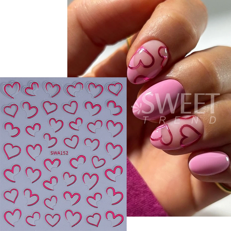 3/4pcs Bronzing Love Heart Nail Stickers 3D Half Love Lines Design Nail Decals DIY Adhesive Slider Valentine Manicure Decoration