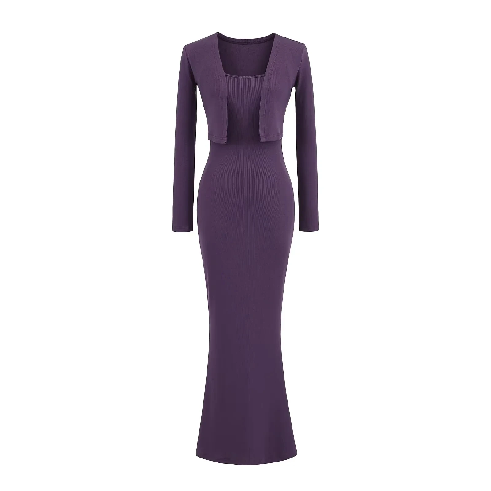 2025 femmes Long Sve ouvert Cardigan t-shirt ort Sle vêtements d'extérieur avec élastique coupe ajustée jupe portefeuille deux pièces ensemble