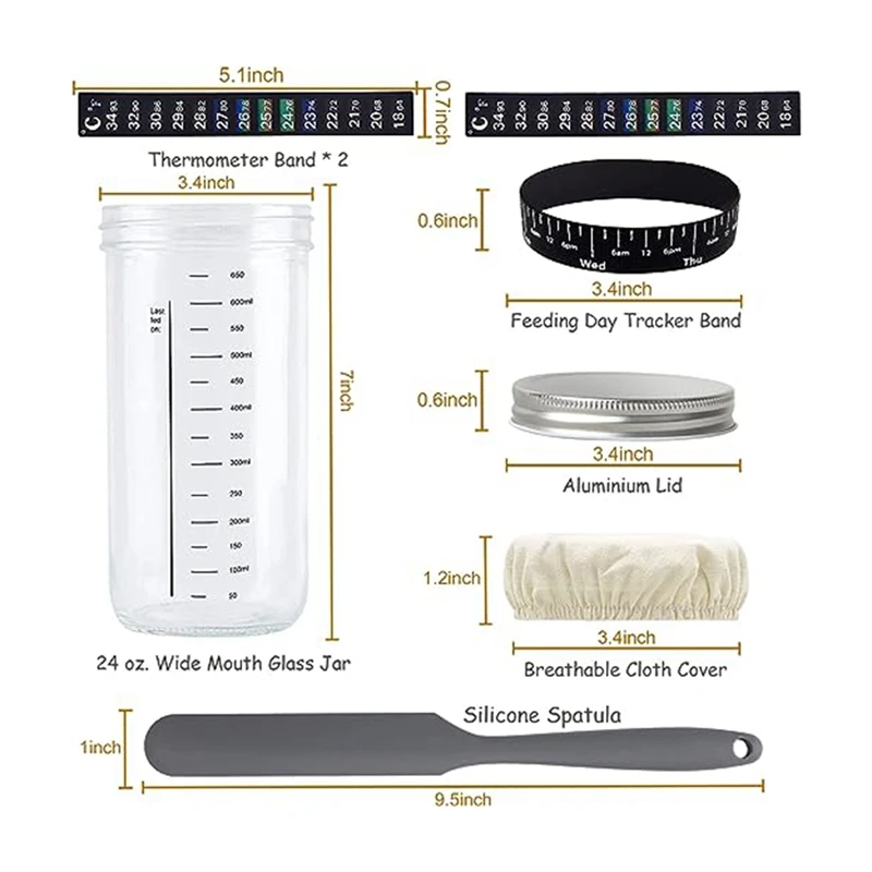 Frasco De Vidro Hermético Com Tampa E Escala, Sourdough Maker, Kit De Fermentação Natural