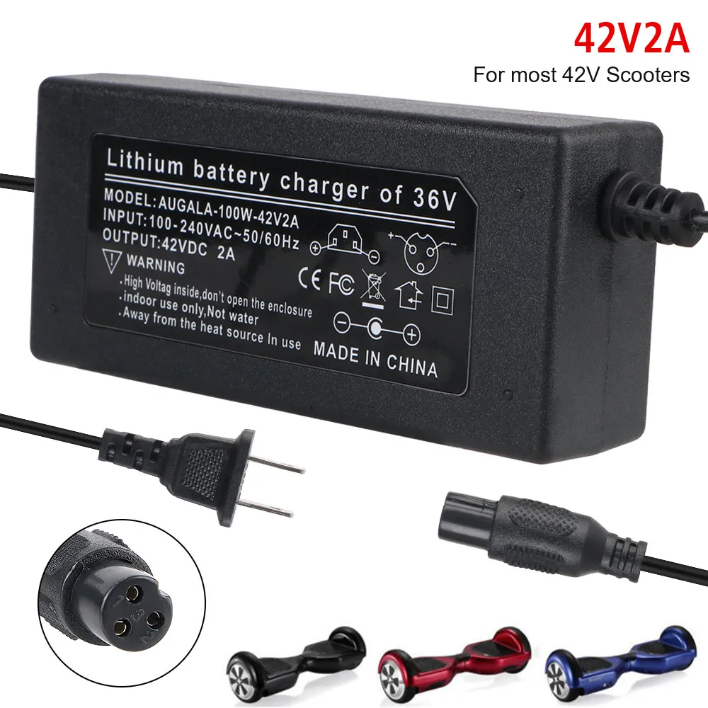 2-Wheel Self-Balancing Scooter Lithium Battery Charger Universal 42V 2A For 36V Hoverboard 100-240V AC Power Supply Adapter