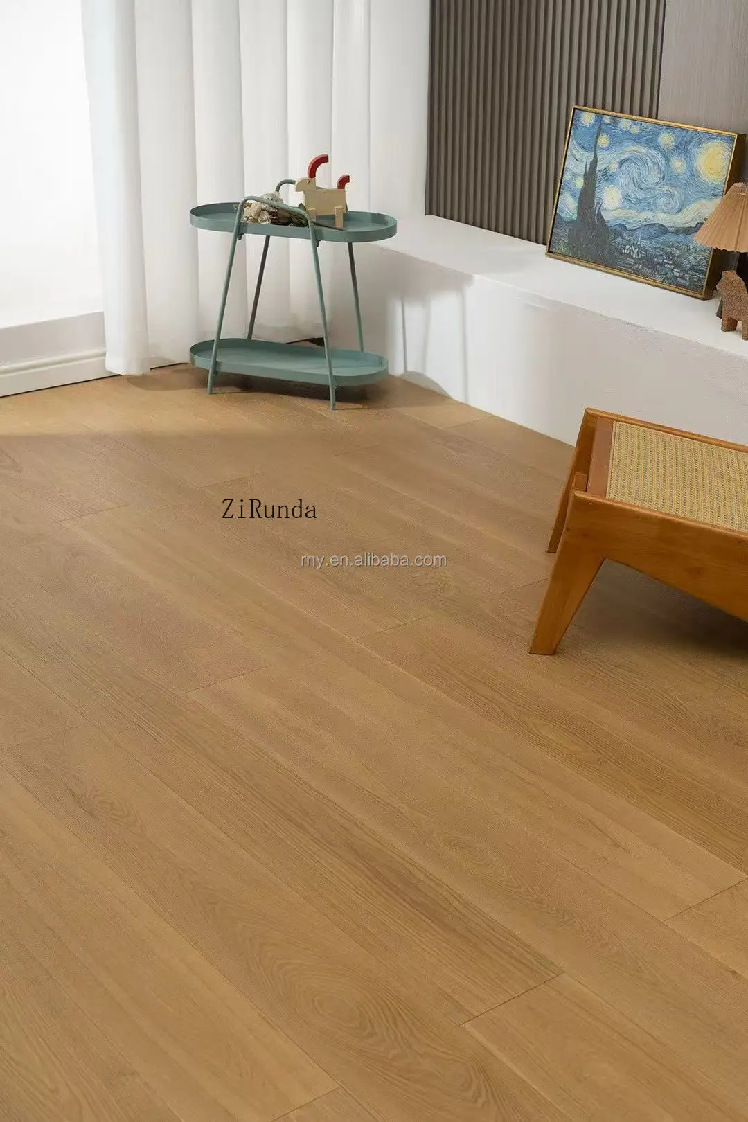 Lantai kayu ash rekayasa multi-lapis versi kustom, dipasang dengan lem, 14mm, polos besar, nyaman untuk kamar tidur