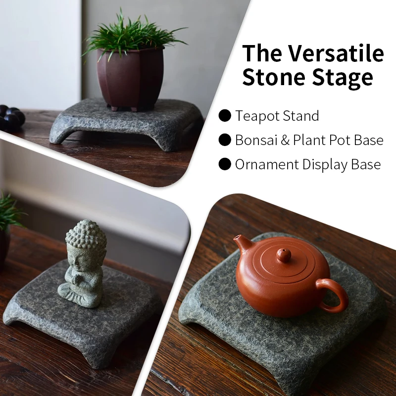Square Black Basalt Teapot Tray 15x15cm Natural Stone Stand Handcrafted Premium Elegant Zen Kung Fu Tea Ceremony Art Gift Decor