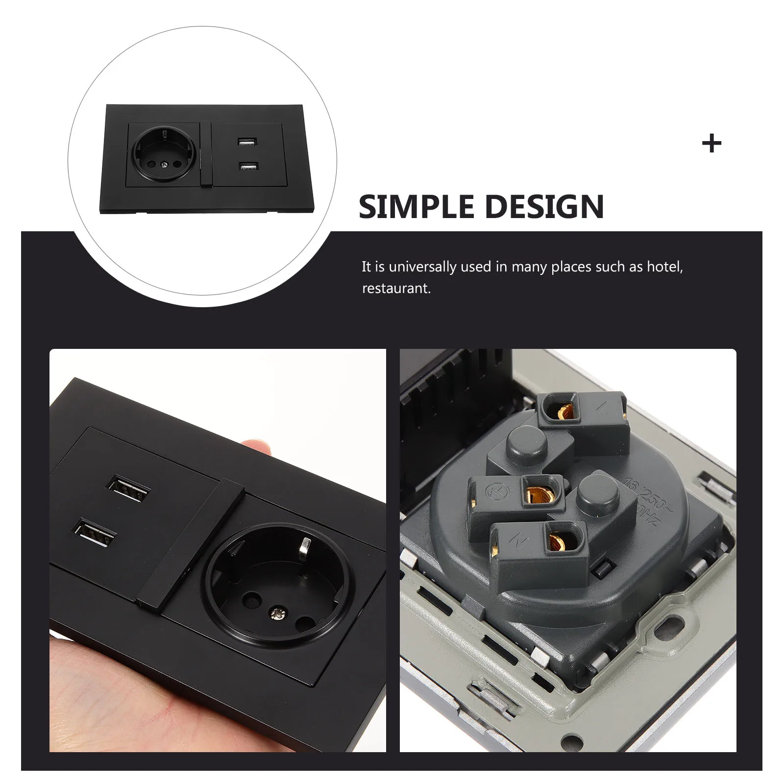 

European Standard Two-Hole Wall Socket Black 86-Type Panel Dual USB Power Supply for Mobile Devices Tablet Pc