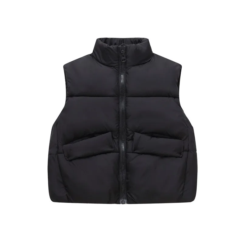 Winter Warm Girls Down Vest Autumn Boys Thick Solid Color Cotton Waistcoat Jacket Fashion Kids Windproof Coats for 4-10 Years