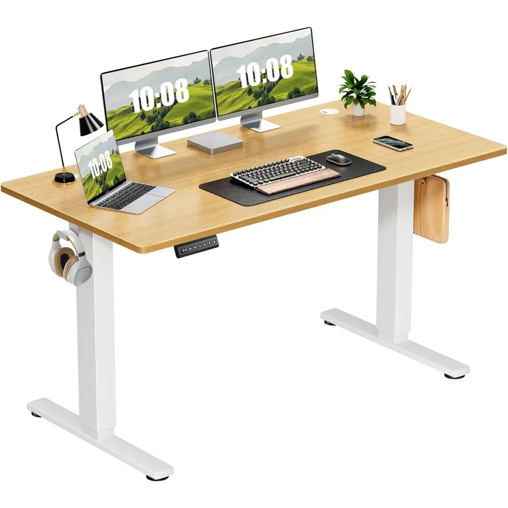 

Electric Adjustable Height Standing Desk - 55 x 24 inch Sit to Stand Up Desk with Splice Board, Rising Home Office C