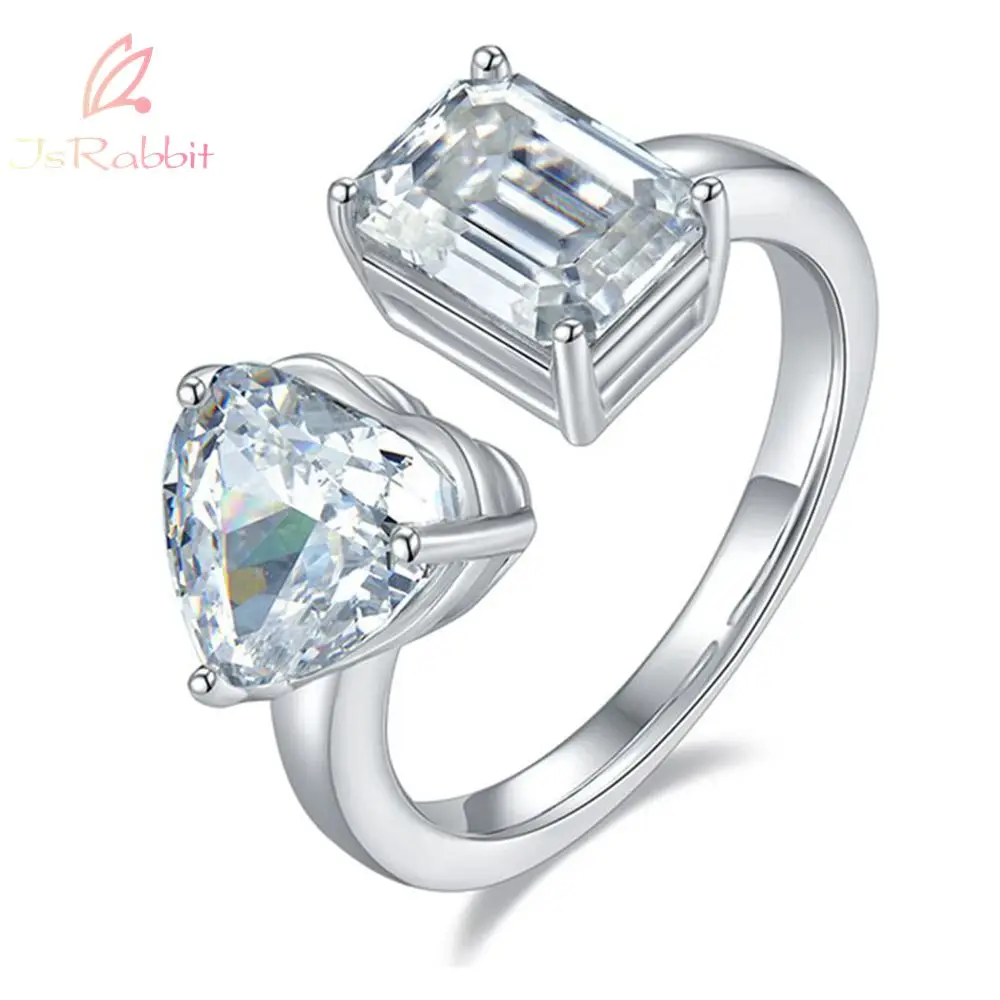 

IsRabbit 18K Gold Plated Heart Cut CZ AND Emerald Cut 2CT D Moissanite Diamond Ring 925 Sterling Silver Anniversary Fine Jewelry