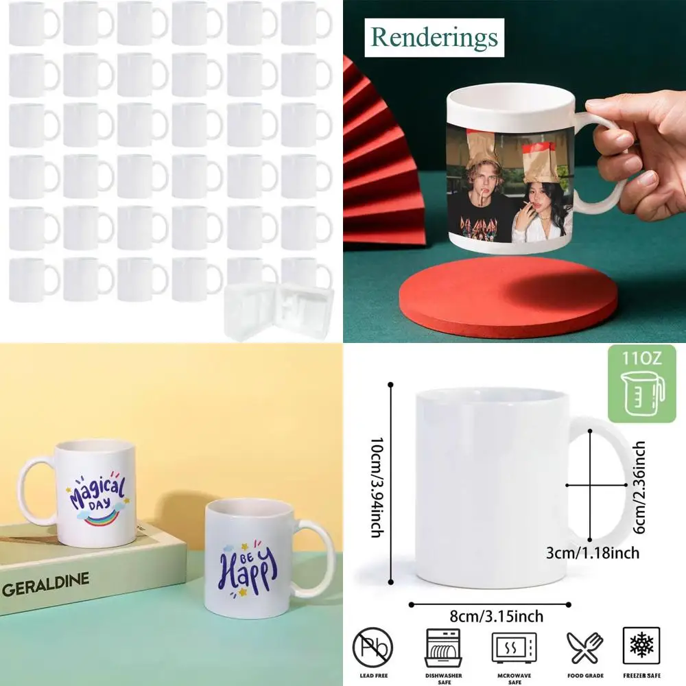 

11oz White Ceramic Sublimation Mugs Set, Bulk Coffee Cups with Foam Box, Machine Washable for Tea and Hot Cocoa