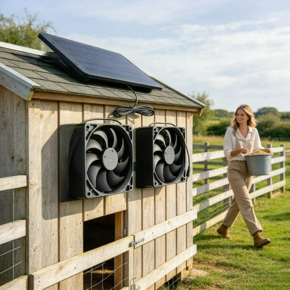 IP65 Waterproof 10W 15W Solar Panel Double Vent Fan Solar Operated Air Circulation Cooler for Chicken Coop Dog House Greenhouse