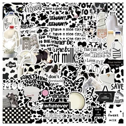 65pcs Ins Black White Cow Biscuit Stickers For Stationery Phone Cup Craft Supplies Sticker Pack Vintage Scrapbooking Material