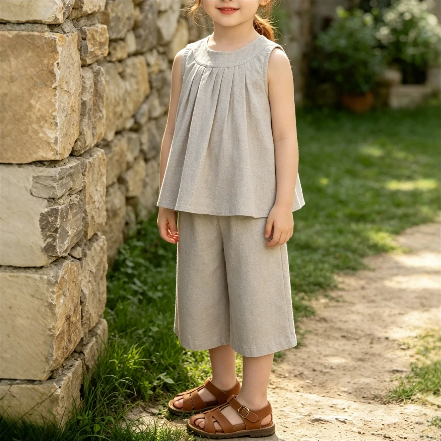 Girls' Summer Set 2026 New Kids Sleeveless Hanging Neck Top + Wide Leg Japanese and Korean Style Children's Set Two-piece Set