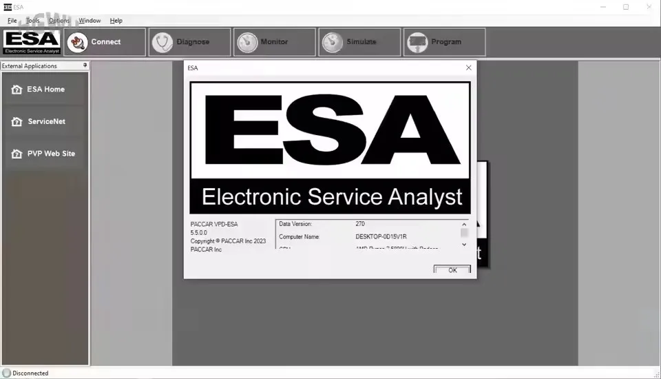 ไฟล์แฟลชซอฟต์แวร์ ESA Electronic Service Analyst 5.7+ ปี 2025 พร้อมคีย์เจนปลดล็อคสำหรับ Pacca ปี 2024+