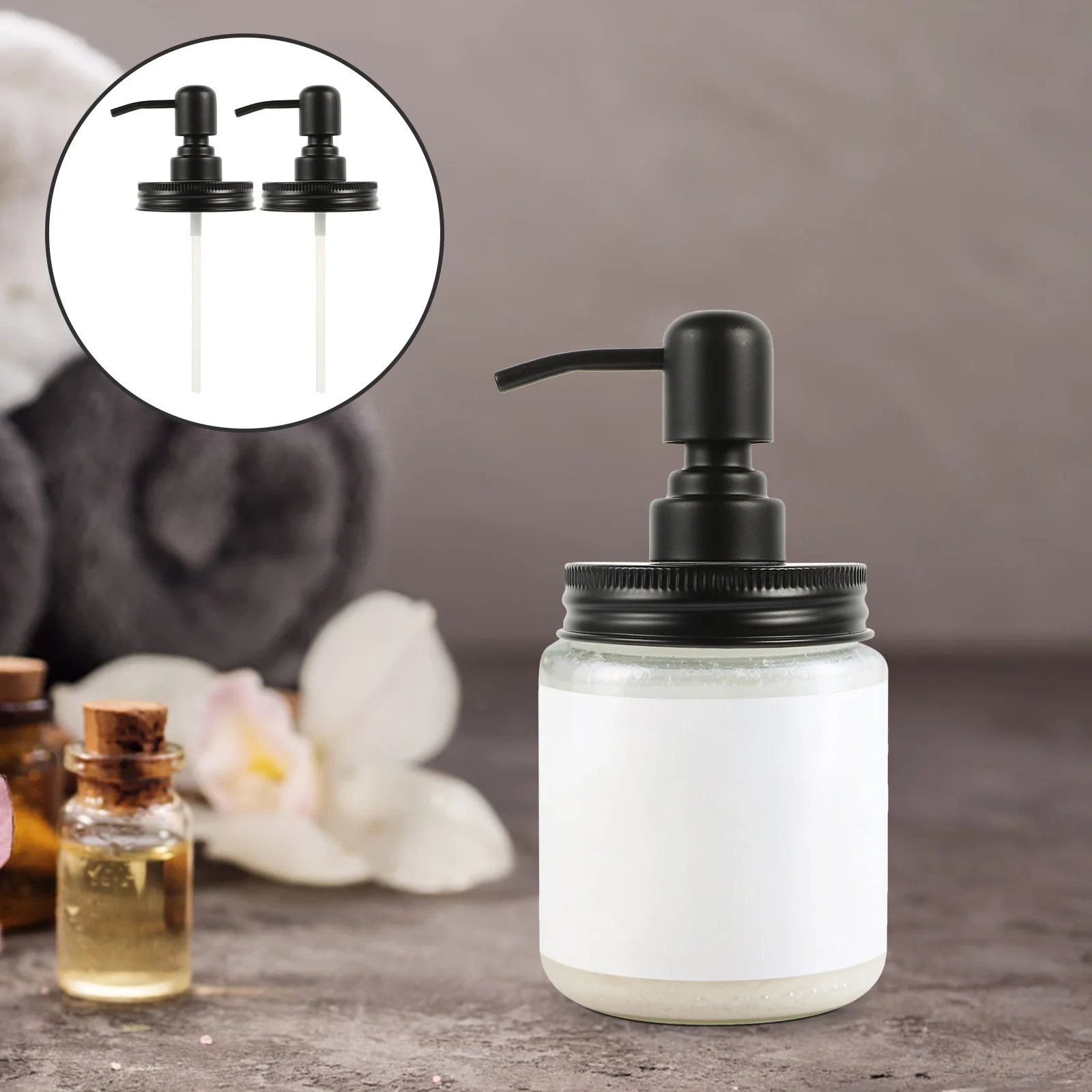 

2Pcs Lotion Dispenser Sturdy Stainless Steel Portable Replaceable Pump Lid for Shampoo Shower Bottle Jar Bathroom Use