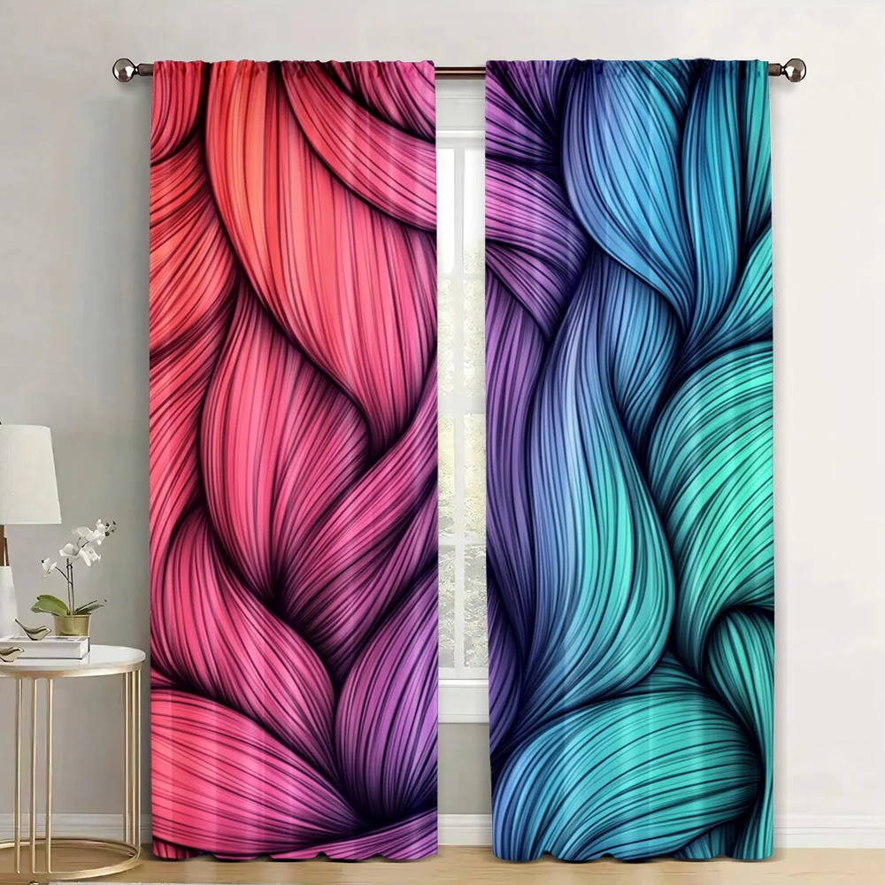 2Pcs Colorful Curtains Waves With Texture Curly Conceptual Fur Feather Design Of An Artwork Blackout Polyester Drapes Ai12