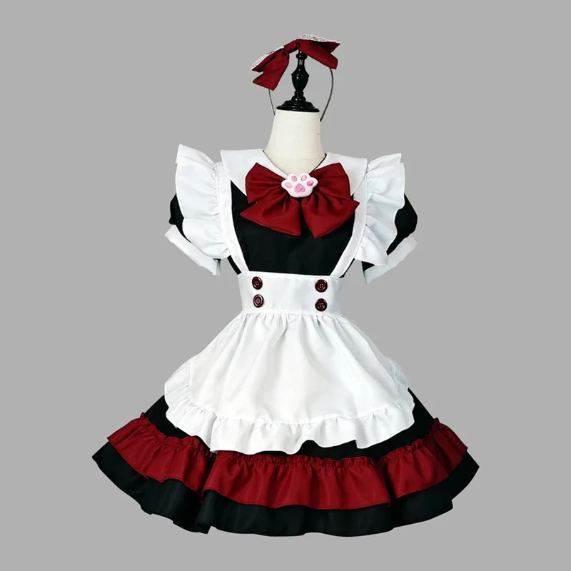 Vestido Lolita Cosplay Anime para Mulheres, Trajes de Gato Kawaii, Nó Arco, Avental Rosa, Festa de Meninas, Vestidos de Halloween