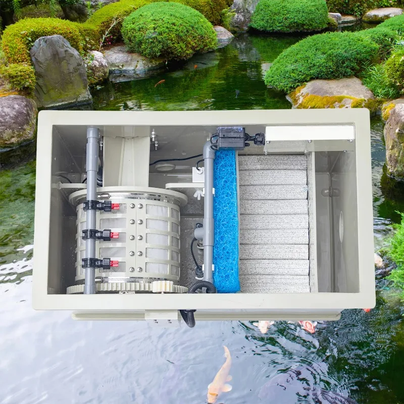 

Qlozone Mini Aquarium Filtration System Machine Fish tank Pond Filter Equipment Small Aquaculture Drum Filter for Koi Pond