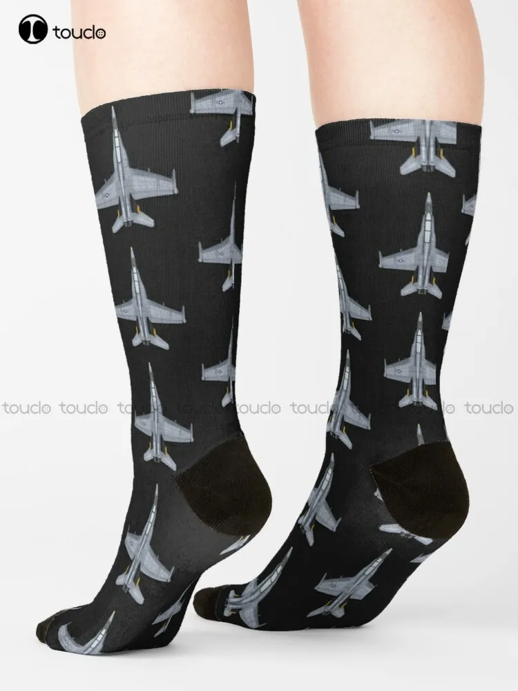 The Fa-18 Hornet Plane Planes Aircraft Airplane Socks Black Baseball Socks Personalized Custom 360° Digital Print Gift Harajuku