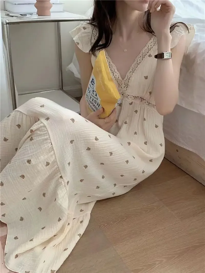 Slip Dress Women\'s Pajamas Home Clothes Homewear Mid-Length The Nightgown Sleepwear Woman Sleep Cotton Pajama Summer 2024 Slips