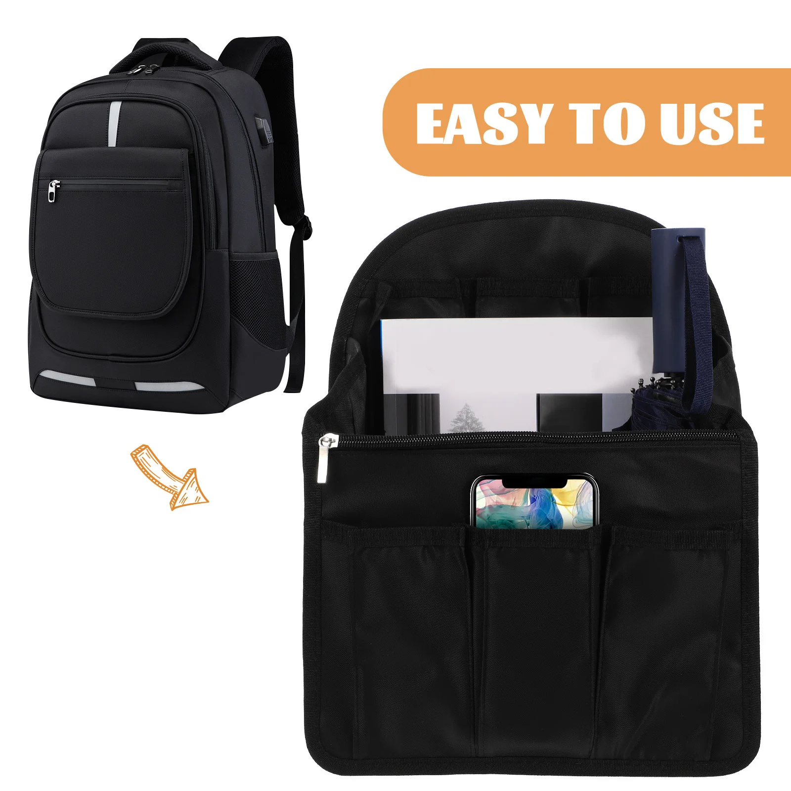 

Backpack Inner Bag Large Capacity Multi-Functional Organizer Portable Storage Insert for Travel Cosmetics Keys Phone Wallet