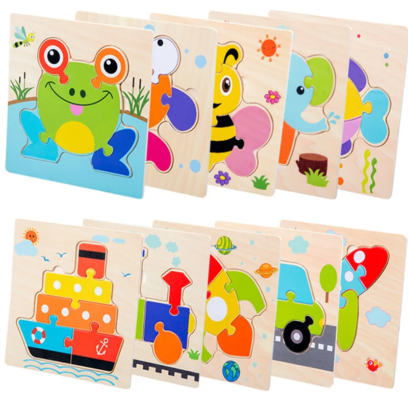 

Children's Puzzle Baby's Hand Grab Board Enlightenment Early Education Intelligence Cartoon, Animal 3D Puzzle Wooden Toy