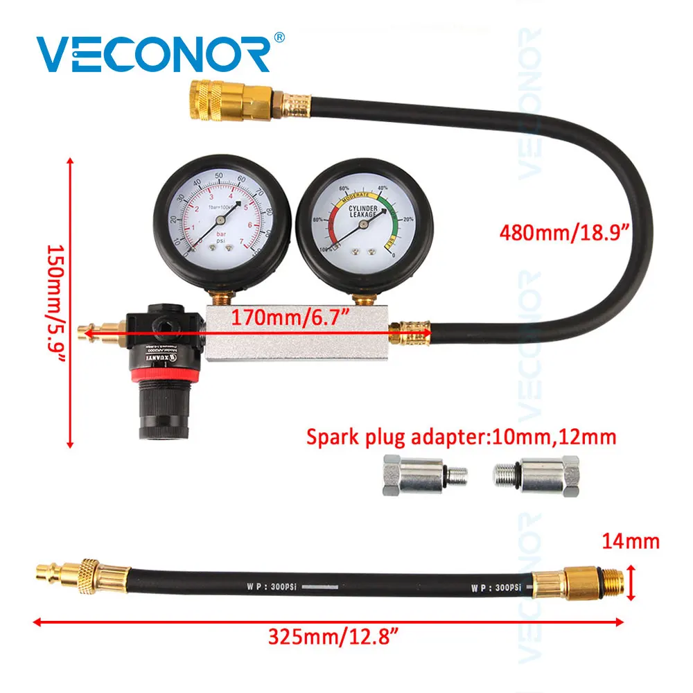 TU-21 Cylinder Leak Detector Inspection Tool Cylinder Leakdown Engine Compression Tester Petrol Engine Pressure Test Gauges