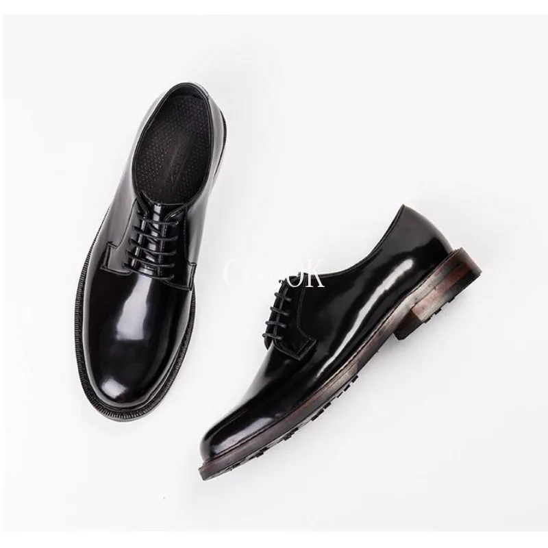 

spring and autumn Men's shiny leather shoes Derby Dress Shoes Comfy Men Casual Shoes Business Work Office Lace-up Black