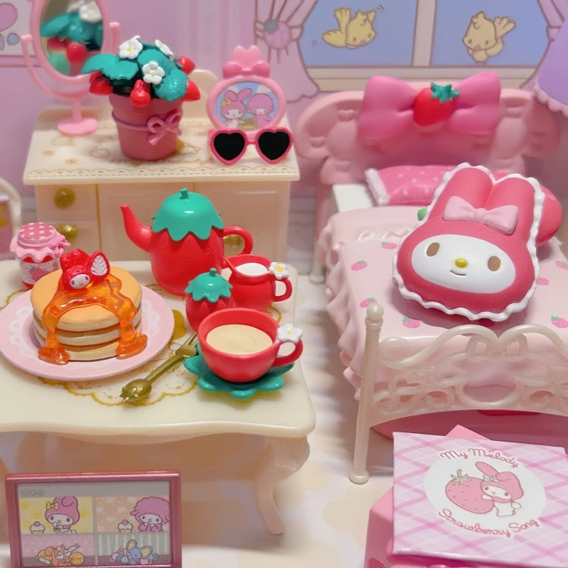 리멘트 가샤폰 캡슐 장난감 Sanrio 블라인드 박스 룸 귀여운 카와이 딸기 룸 만화 미니어처 장식 캔디 장난감 어린이 선물