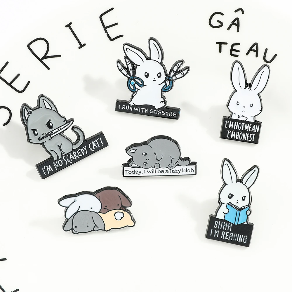 Cute Rabbit Enamel Brooch Pins Kawaii Metal Lapel Badge Brooch for Men Women Jewelry Funny Study Joy Backpack Wallet Accessories