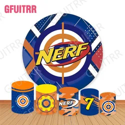 Gfuitrr Nerf Gun Round Backdrop Boys Birthday Party Decoration Photo Background Circle and Cylinder Covers For Cake Table