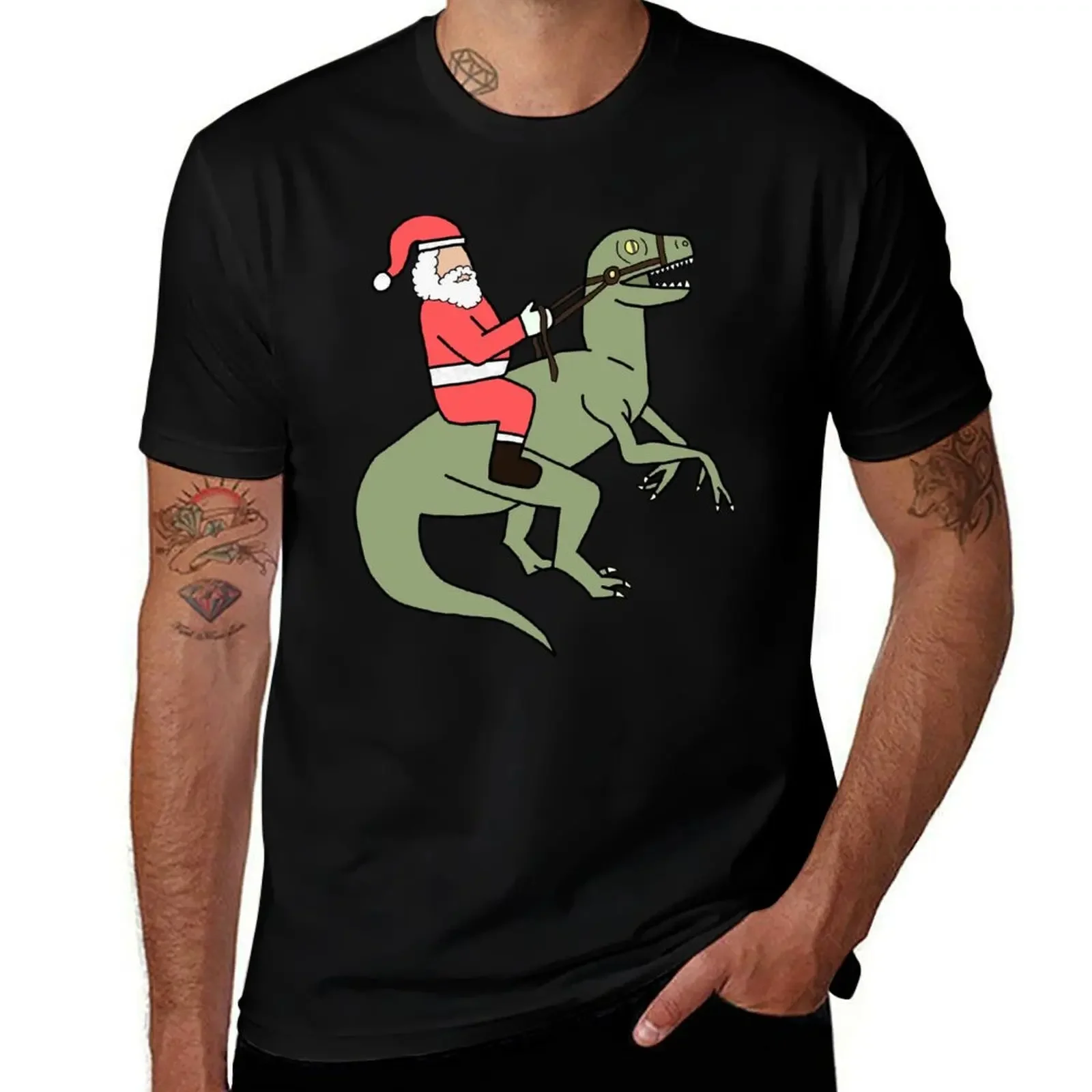 Santa raptor T-Shirt Anime t-shirt vintage graphic tee topping plus size men clothing