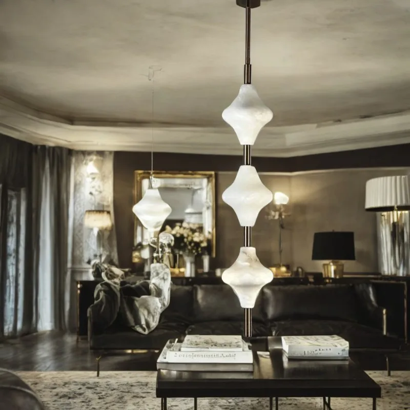 

Minimalist design Natural marble Gyroscope LED chandelier Ceiling lustre Kitchen Lighting decoration next to the sofa luminaire