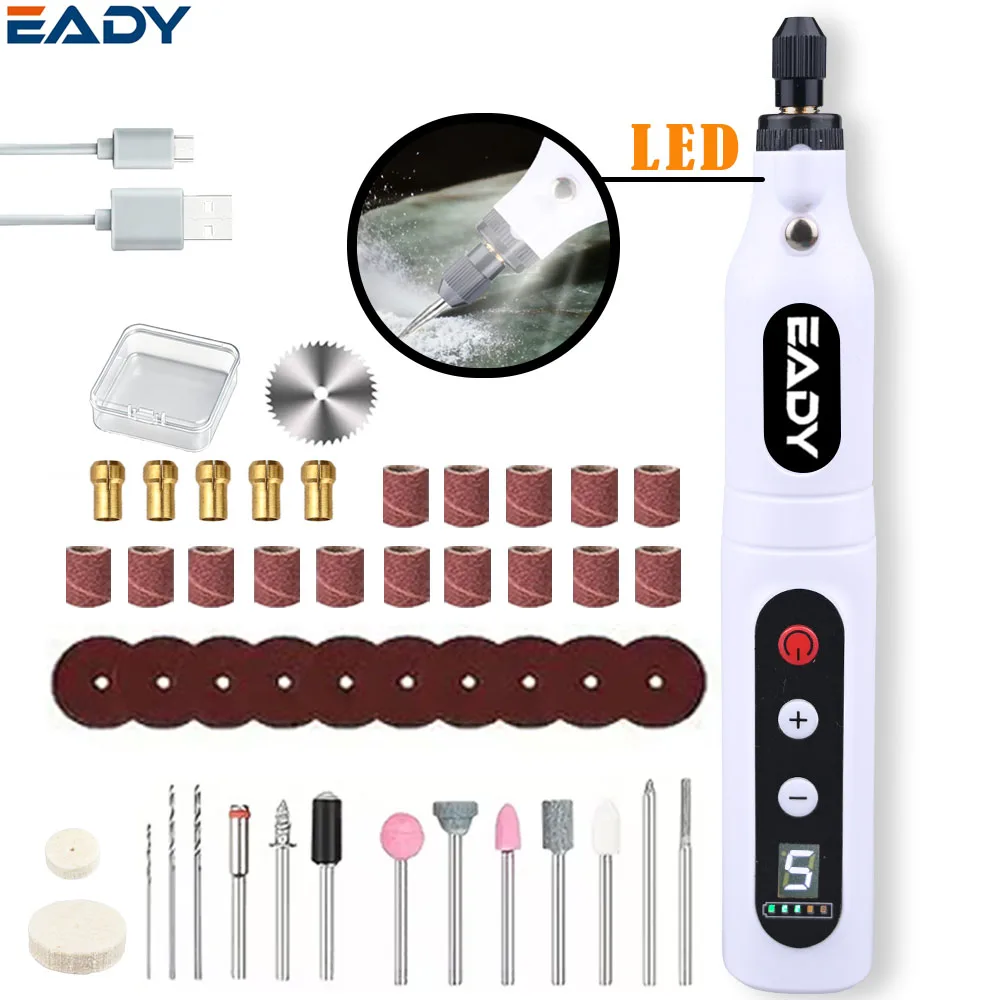 

Беспроводной роторный инструмент EADY 2000 мАч, 5 скоростей, с LED-подсветкой, мини-дрель-гравер USB-C для ювелирных изделий, дерева, металла, стекла, набор для DIY