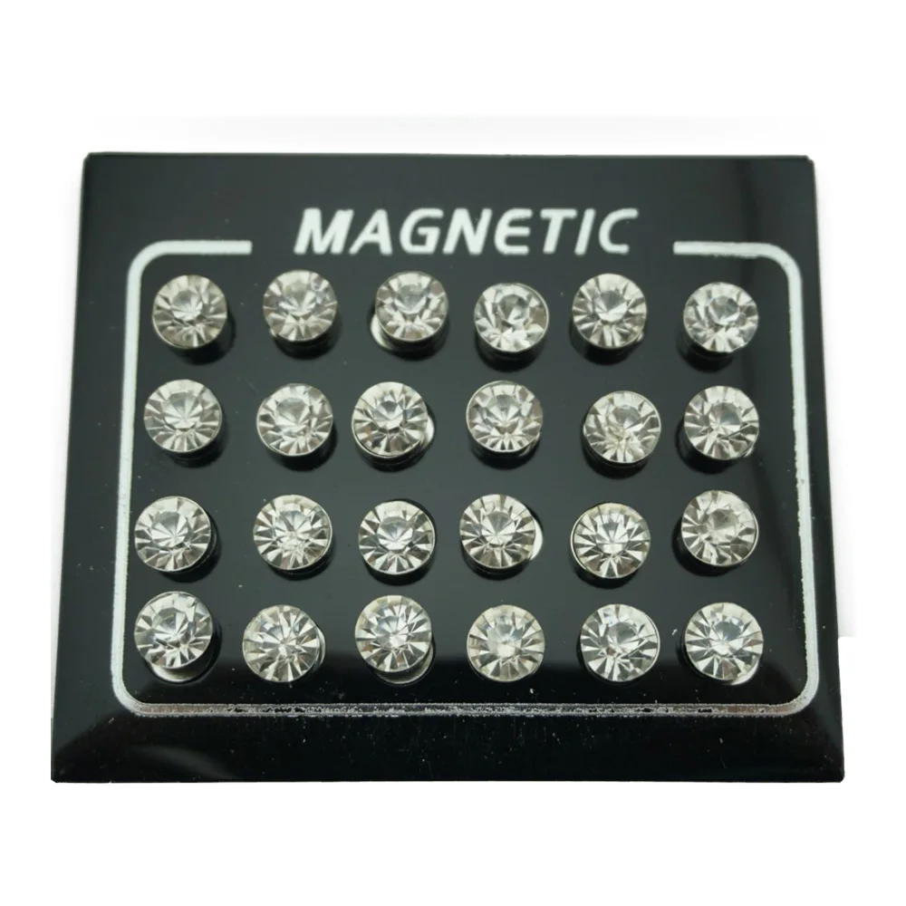 24Pcs/Set Crystal Rhinestone Magnet Earring Puck Women Mens Magnetic Fake No Piercing Clip Earring Jewelry Making Accessories