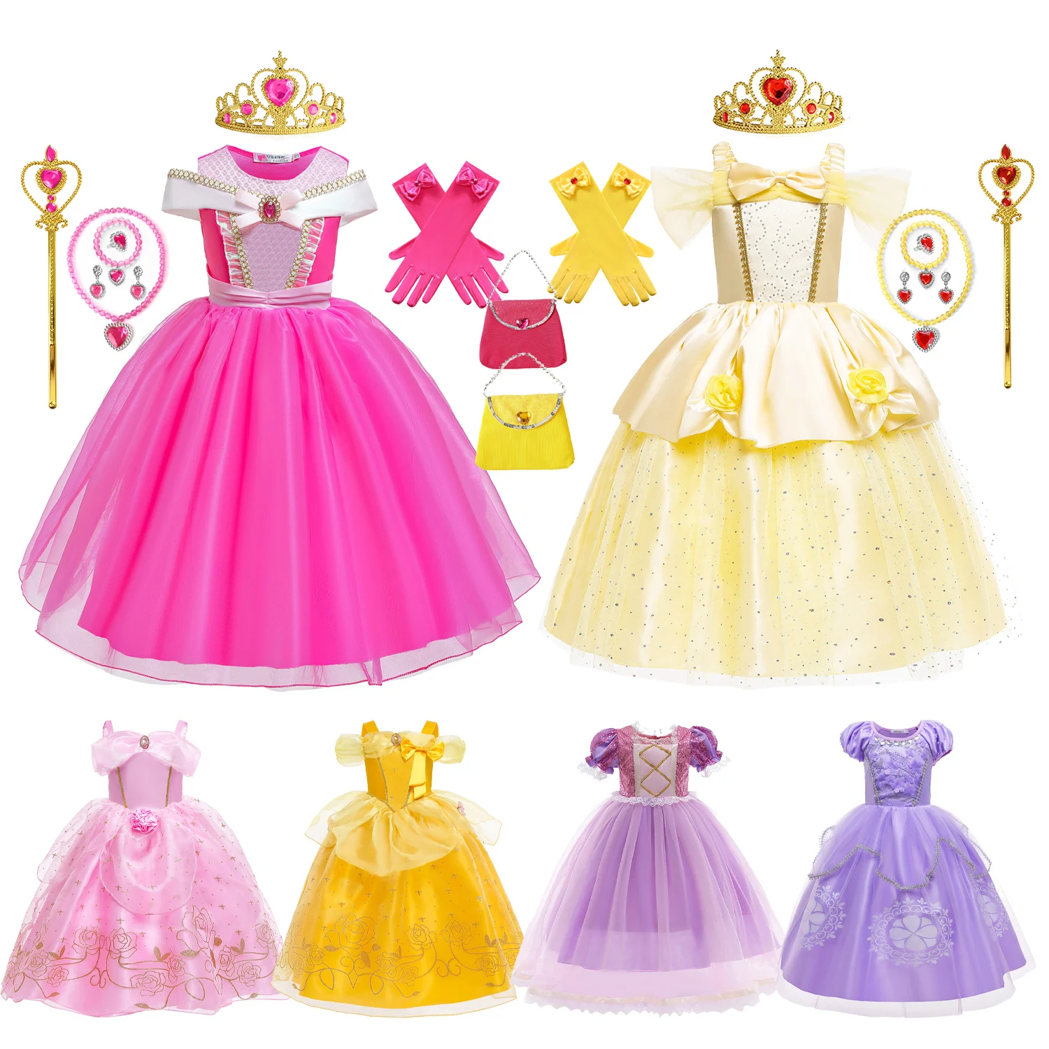 Girls Aurora Belle Rapunzel Sofia Princess Dress Halloween Easter Cosplay Costume Party Kids Dresses for Girls Children Clothing