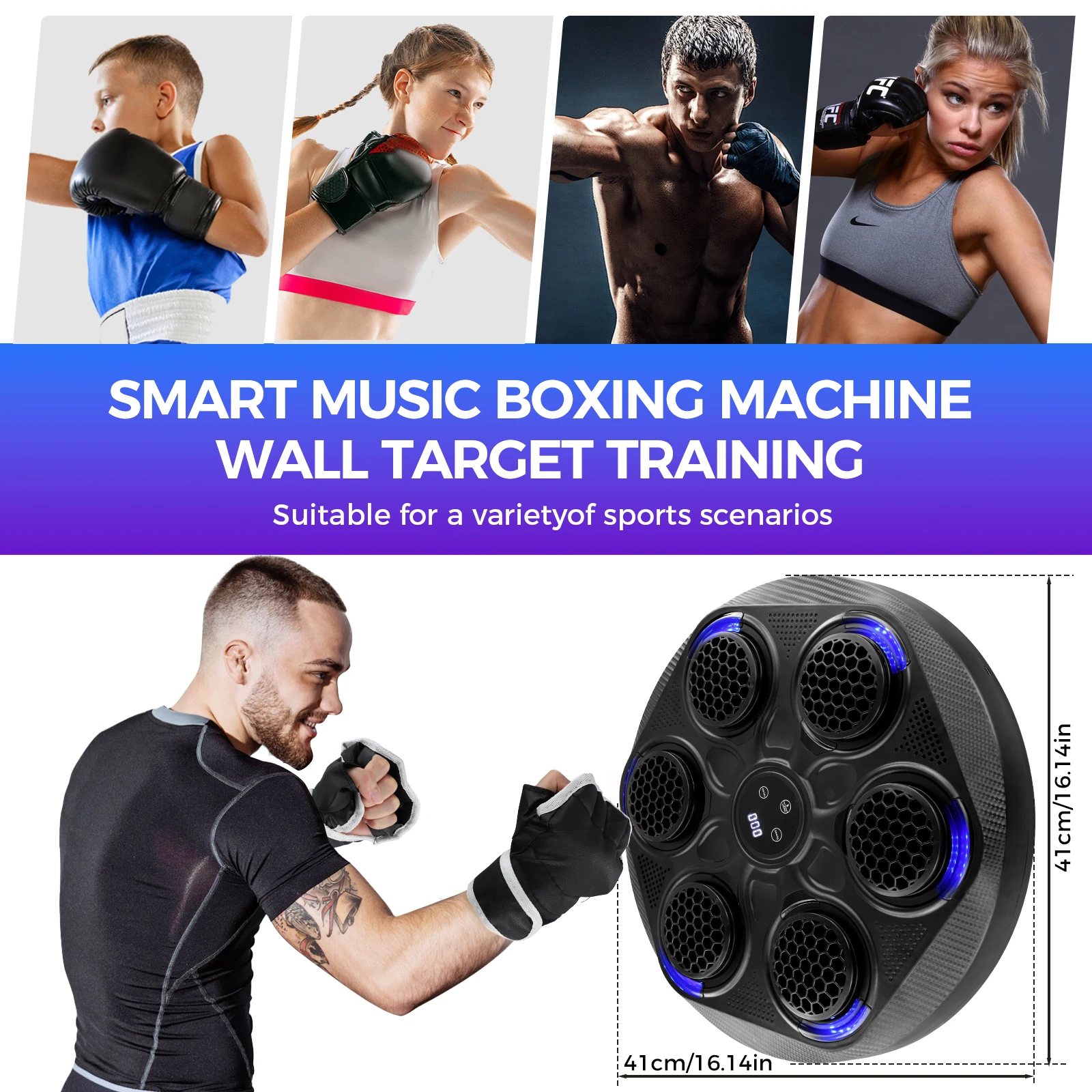 Imagem -06 - Smart Boxing Training Equipamento de Perfuração Máquina de Boxe de Música Bluetooth Montado na Parede com Luva Treinamento de Agilidade de Foco