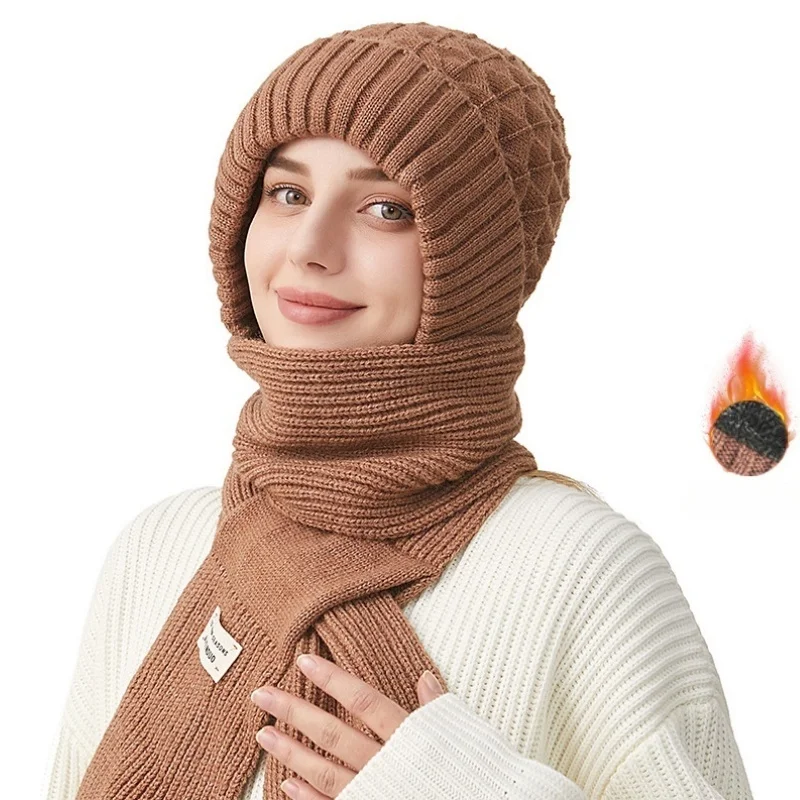 

Solid Color Thick Knit Hat for Women Winter Ear-Warming Hat & Neckwarmer Set Solid Color